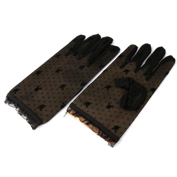 レース 水玉 透明感 日焼け止め UVカット ショート 手袋#ブラック