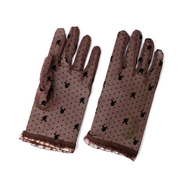 レース 水玉 透明感 日焼け止め UVカット ショート 手袋#ブラウン