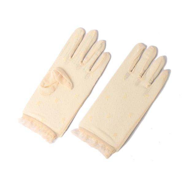 レース 水玉 透明感 日焼け止め UVカット ショート 手袋#ベージュ