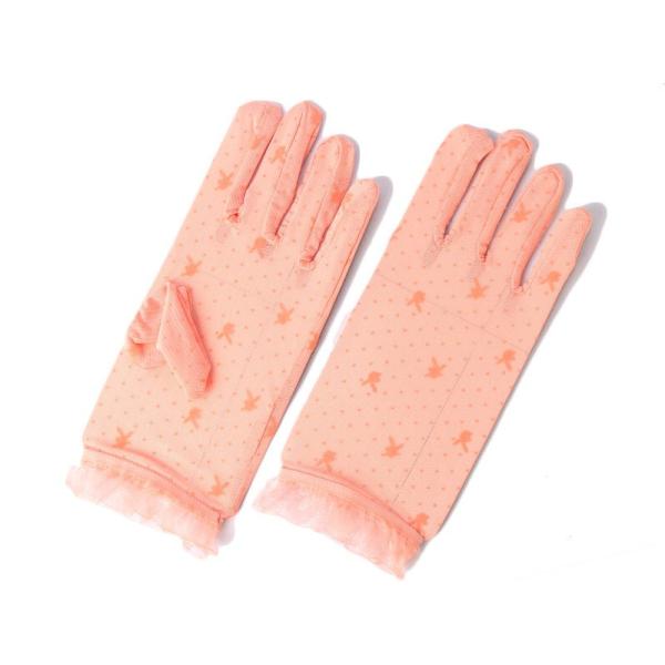 レース 水玉 透明感 日焼け止め UVカット ショート 手袋#ピンク