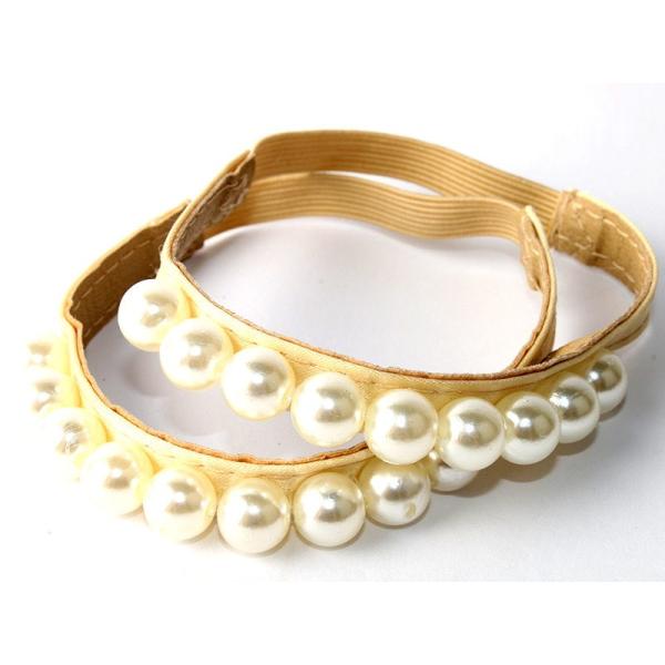 ハイヒールなどに 浮き足防止 パールビーズ 靴バンド シューズバンド ミュールバンド#ベージュ地×ベ...