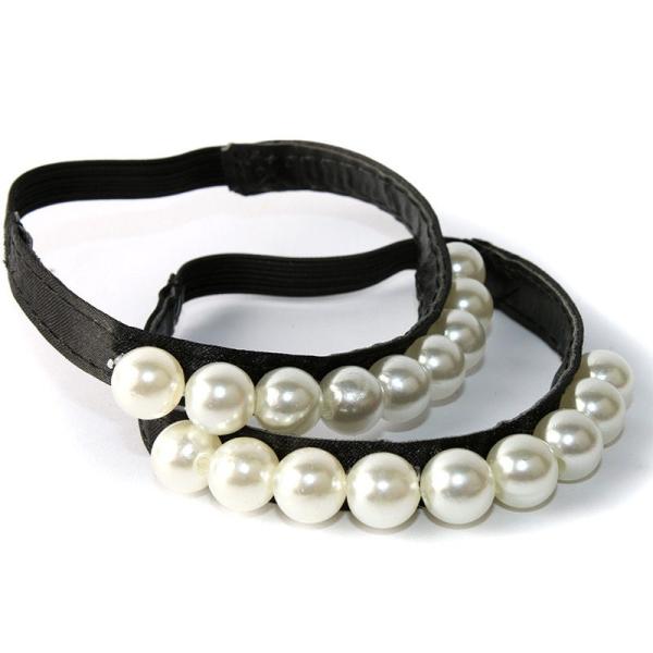 ハイヒールなどに 浮き足防止 パールビーズ 靴バンド シューズバンド ミュールバンド#黒地×ベージュ