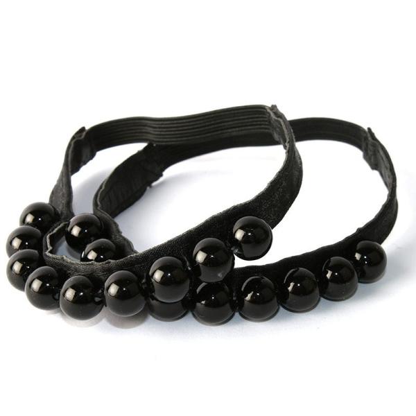 ハイヒールなどに 浮き足防止 パールビーズ 靴バンド シューズバンド ミュールバンド#黒地×ブラック