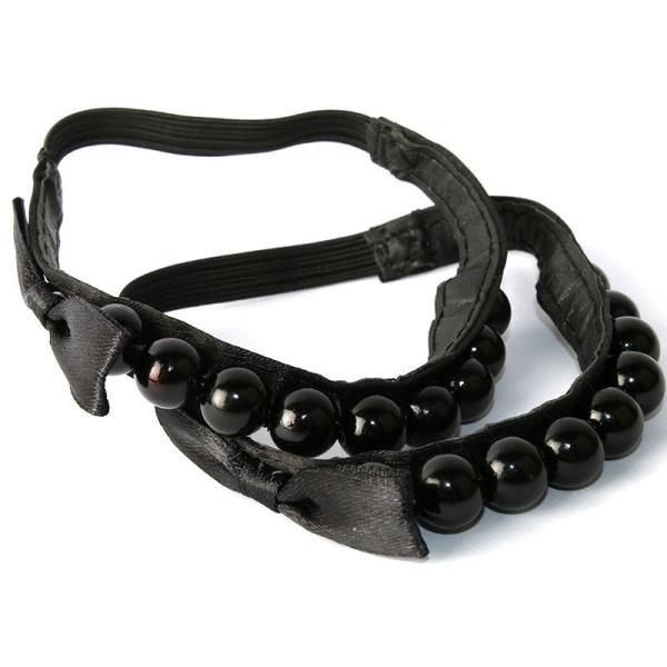 ハイヒールなどに 浮き足防止 パールビーズ 靴バンド シューズバンド ミュールバンド#黒地×ブラック...