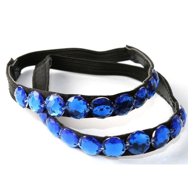 ハイヒールなどに 浮き足防止 ラインストーン 靴バンド シューズバンド ミュールバンド#黒地×ブルー