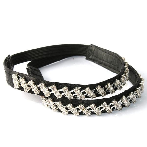 ハイヒールなどに 浮き足防止 ラインストーン 靴バンド シューズバンド ミュールバンド#黒地×シルバ...