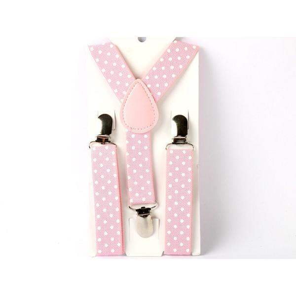 ファッション 子供用 サスペンダー 水玉模様 キャンディーカラー Y型#ピンク+ホワイトドット