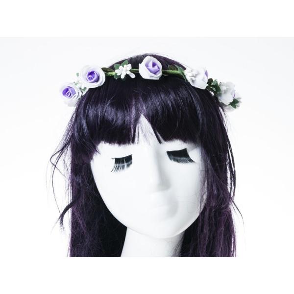 花嫁 花冠 花かんむり フラワー 造花バラ 一重 ウェディング イベントなど#ホワイト+バイオレット