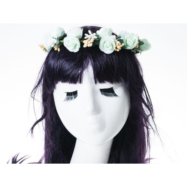 花嫁 花冠 花かんむり フラワー 造花バラ 二重 ウェディング イベントなど#グリーン