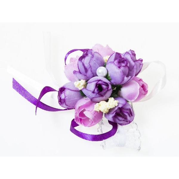 ウェディング 花嫁 発表会など 造花 リストレット ブレスレット リストブーケ TYPE.A#パープ...
