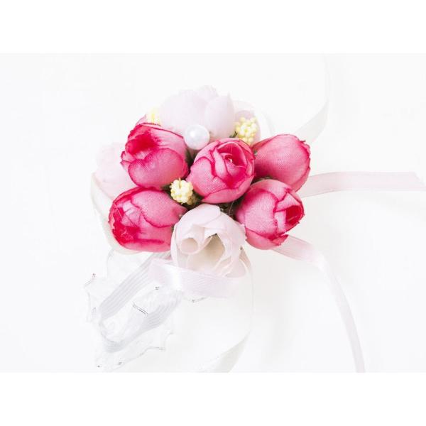 ウェディング 花嫁 発表会など 造花 リストレット ブレスレット リストブーケ TYPE.A#ピンク...