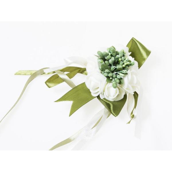 ウェディング 花嫁 発表会など 造花 リストレット ブレスレット リストブーケ TYPE.C#グリー...