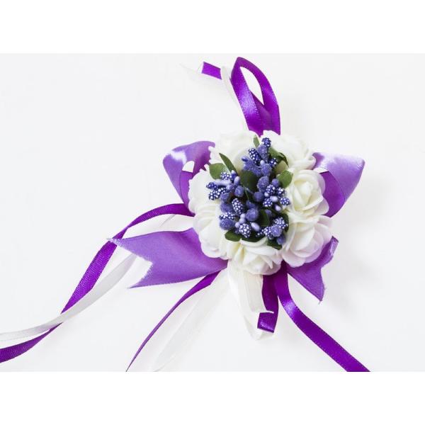 ウェディング 花嫁 発表会など 造花 リストレット ブレスレット リストブーケ TYPE.C#パープ...