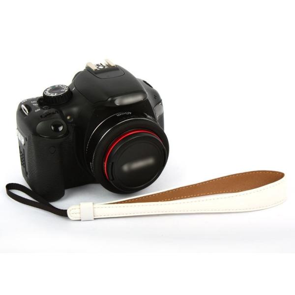ミラーレス 一眼レフ用 PUレザー ハンドストラップ カメラストラップ#ホワイト