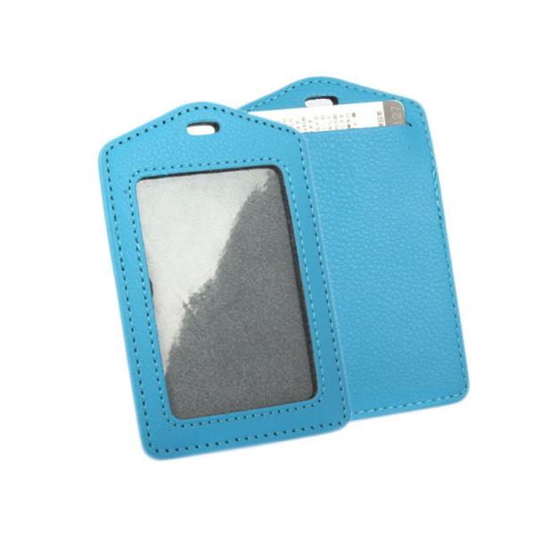 IDカードネームホルダー 名札ケース 縦型 本革#ブルー