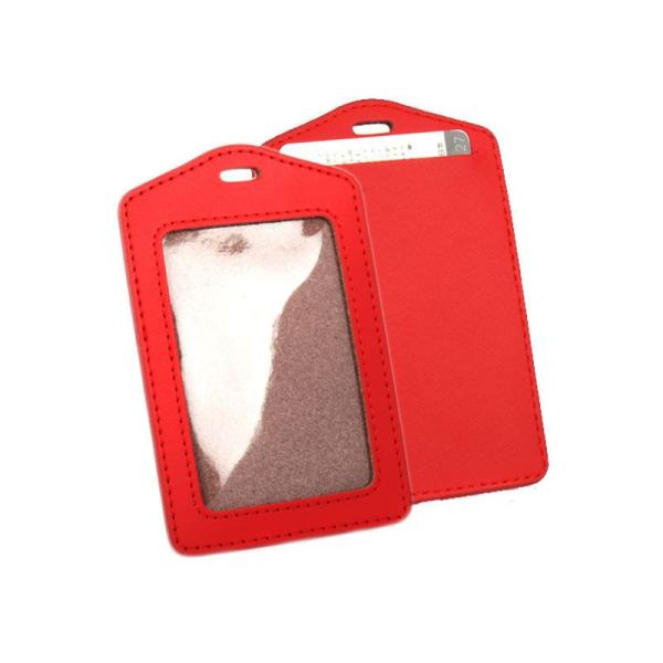 IDカードネームホルダー 名札ケース 縦型 本革#レッド