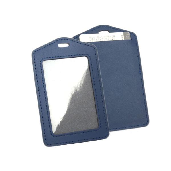 IDカードネームホルダー 名札ケース 縦型 本革#ネイビー
