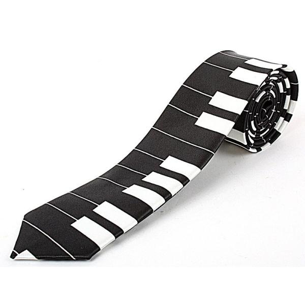 男女兼用 ファッション 細身のネクタイ 鍵盤柄B#ブラックX白