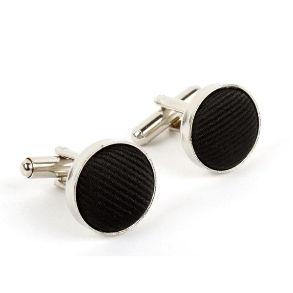 欧米風カフス 人工シルク 黒色 円型 ビジネススーツアクセサリー