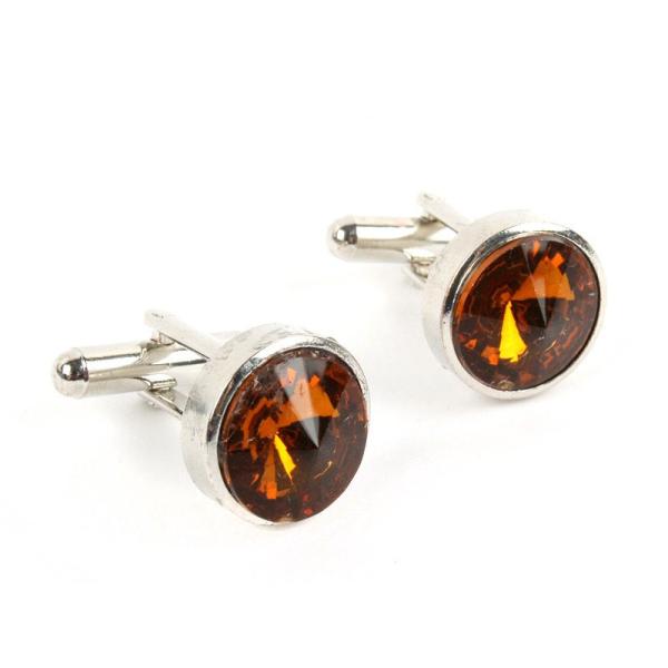 欧米風カフス ラインストーン 茶色 円型 ビジネススーツアクセサリー