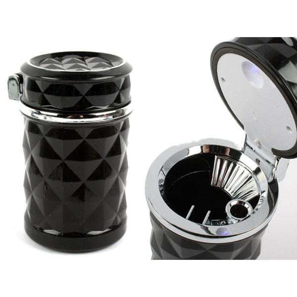 車用灰皿 タバコ灰皿 LEDランプ搭載 エアーベントフィン式#ブラック