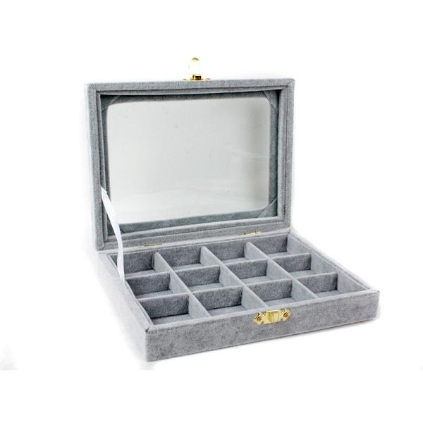 起毛布製 ジュエリーボックス アクセサリー 収納ケース 指輪 ネックレスなど 12個収納#灰色