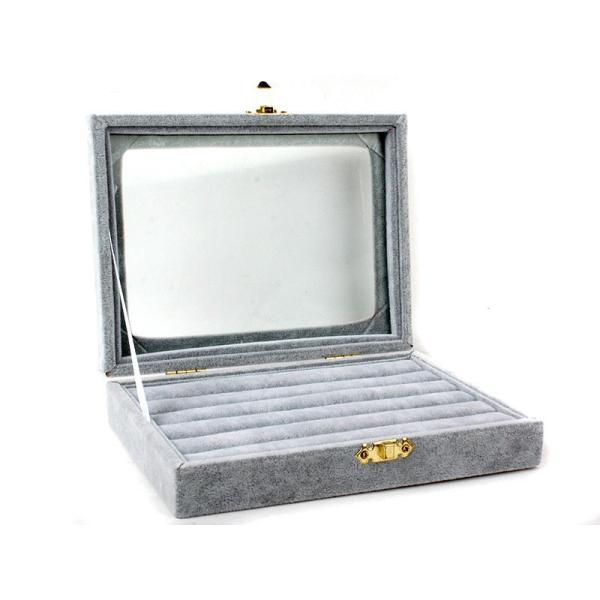 起毛布製 アクセサリー リング 収納ケース 指輪 ピアス など 6列#灰色