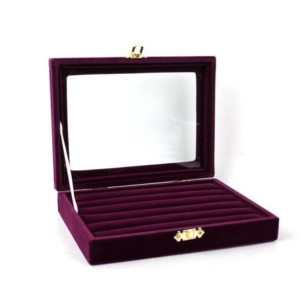 起毛布製 アクセサリー リング 収納ケース 指輪 ピアス など 6列#紫