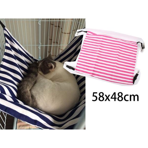 猫用 ニャンモック ハンモック 寝袋 多頭飼い 縞模様#ローズ サイズL