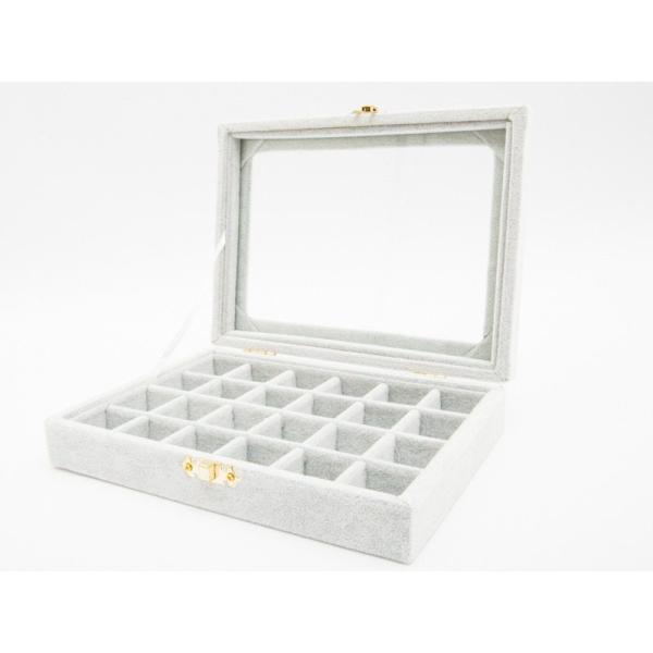 起毛布製 アクセサリー 収納ケース 指輪 ピアス など 24ブロック#シルバーグレー