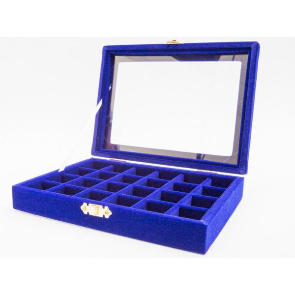 起毛布製 アクセサリー 収納ケース 指輪 ピアス など 24ブロック#ブルー