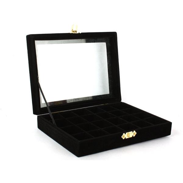 起毛布製 アクセサリー 収納ケース ブレス ネックレスなど 24ブロック#ブラック