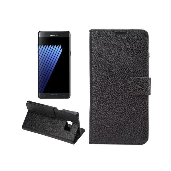 Samsung Galaxy Note 7 レイシPU風 ブックタイプ スタンドケース#ブラック