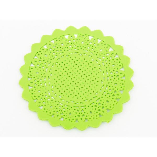 キッチン雑貨 花模様 シリコン製 ランチョンマット コースター 直径10cm#グリーン