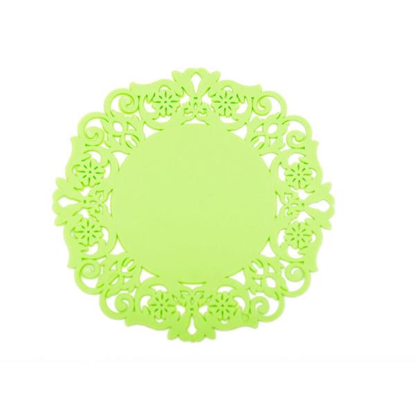 キッチン雑貨 透かし彫り模様 シリコン製 ランチョンマット コースター 直径16cm#グリーン
