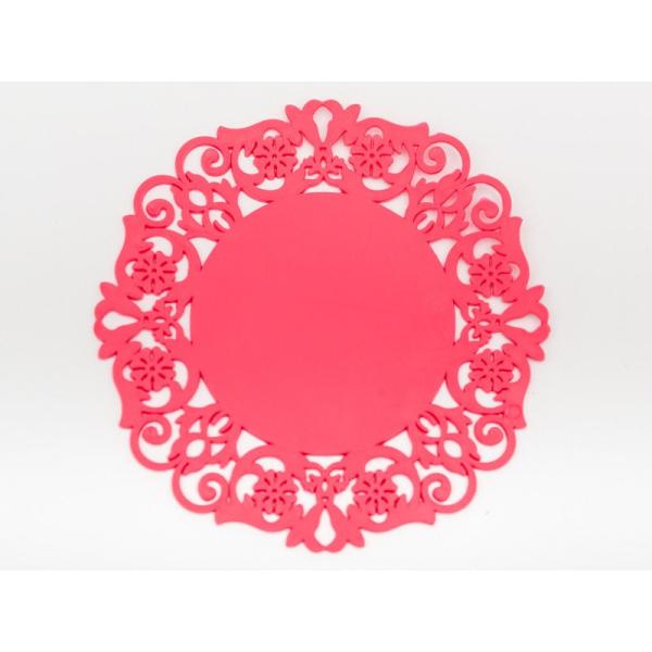 キッチン雑貨 透かし彫り模様 シリコン製 ランチョンマット コースター 直径20cm#ローズ