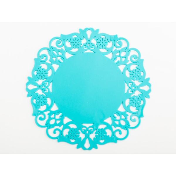 キッチン雑貨 透かし彫り模様 シリコン製 ランチョンマット コースター 直径20cm#ブルー