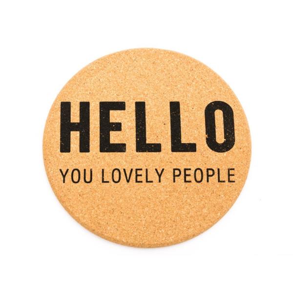 キッチン雑貨 コルク製 シンプル 丸い コースター 直径17.5cm#文字 HELLO
