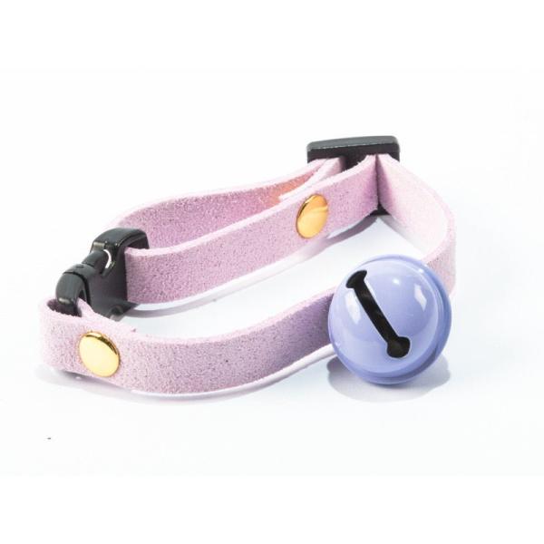 カラフル ペット用首輪 猫 小型犬 調整可能 合成革製 鈴付き Mサイズ#パープル