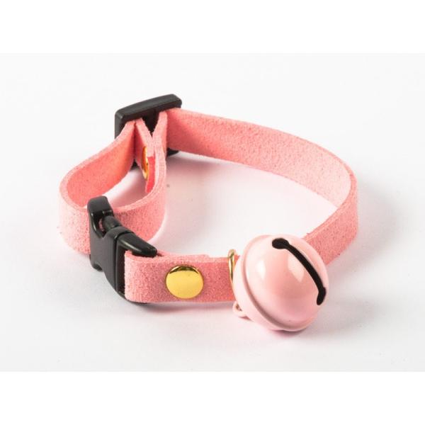 カラフル ペット用首輪 猫 小型犬 調整可能 合成革製 鈴付き Sサイズ#ピンク