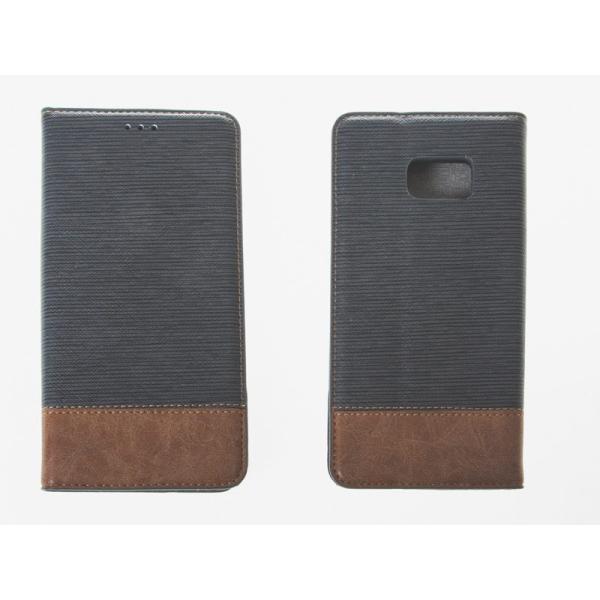 Samsung Galaxy Note 7 用 合成革 ヘアライン模様 横開き カード収納 スタンド...