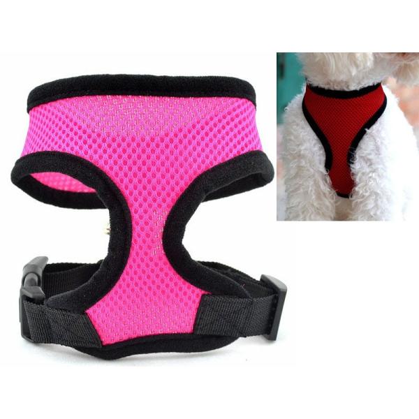ペット 中小型犬など 散歩最適 調整可能 通気性 網目 ハーネス胴輪 Mサイズ#ローズ