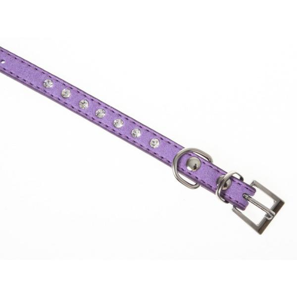 ペット用首輪 猫 小型犬 調整可能 スエード調 キラキラ ラインストーン飾り付き XSサイズ#紫