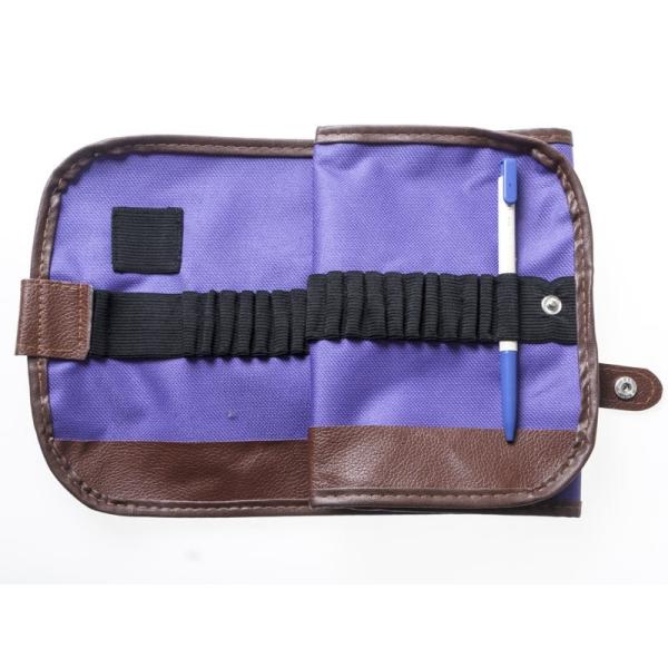 折りたたみ式 キャンバス地+合成革 固定用ベルト付き ペンケース ペン収納 筆箱 36本収納可能#パ...