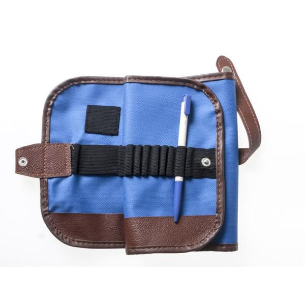 折りたたみ式 キャンバス地+合成革 固定用ベルト付き ペンケース ペン収納 筆箱 48本収納可能#ブ...