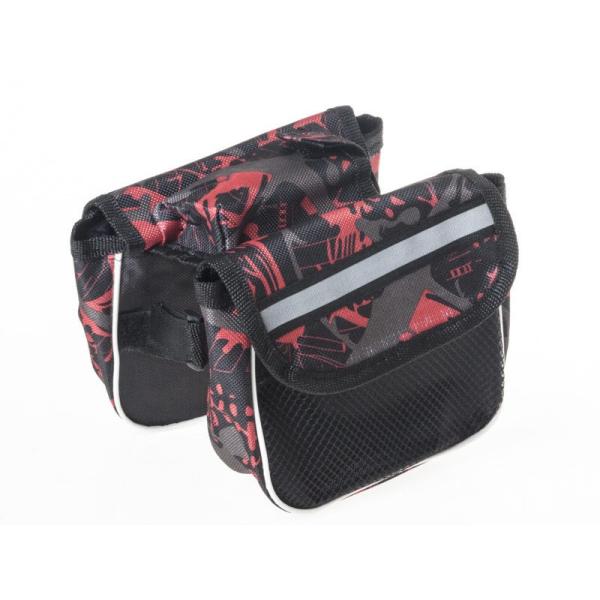 サイクル 自転車用 アクセサリー 小物入れ 収納 便利 フレームバッグ ポーチ 迷彩風#レッド