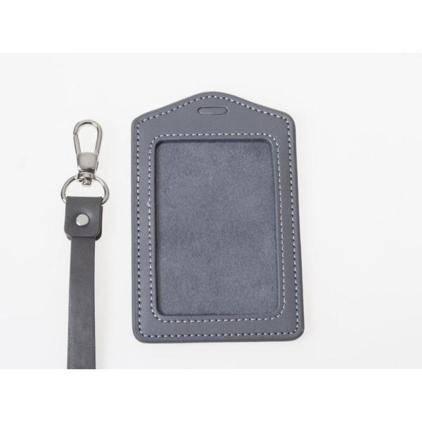 事務用品 雑貨 IDカードネームホルダー 名札ケース 縦型 PUストラップ付き#グレー