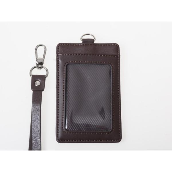 上質感 2層タイプ IDカードネームホルダー 名札ケース 縦型 PUストラップ付き#ブラウン