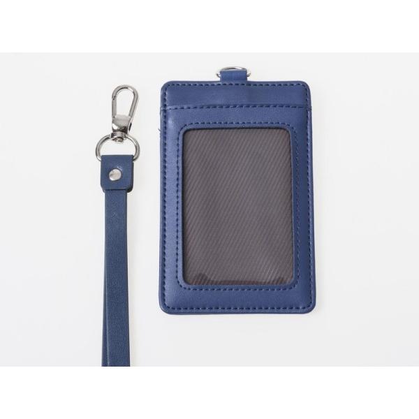上質感 2層タイプ IDカードネームホルダー 名札ケース 縦型 PUストラップ付き#ブルー