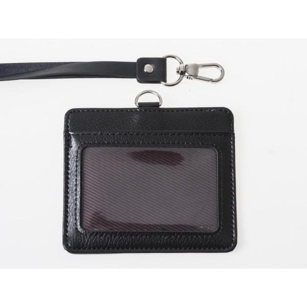 レイシーPU 上質感 2層タイプ IDカードネームホルダー 名札ケース 横型 PUストラップ付き#ブ...